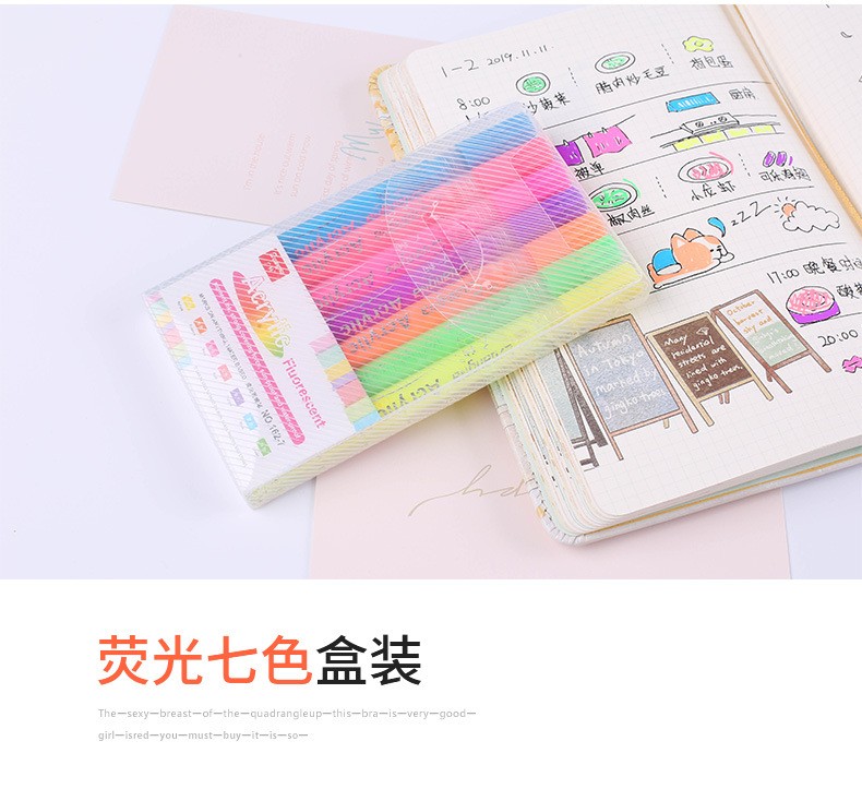 Guangna 162 Seven-color fluorescent acrylic pen Colorful planner with bright colors, black card graffiti, small fluorescent marker pen pic 11