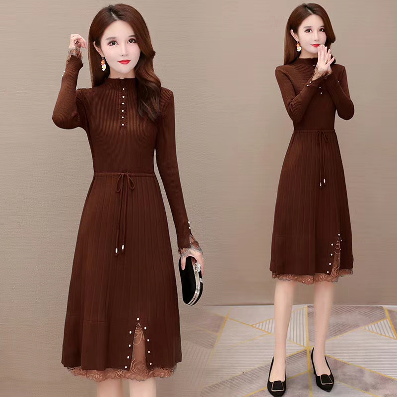 Semi-high collar elbow-fitted dress details Picture