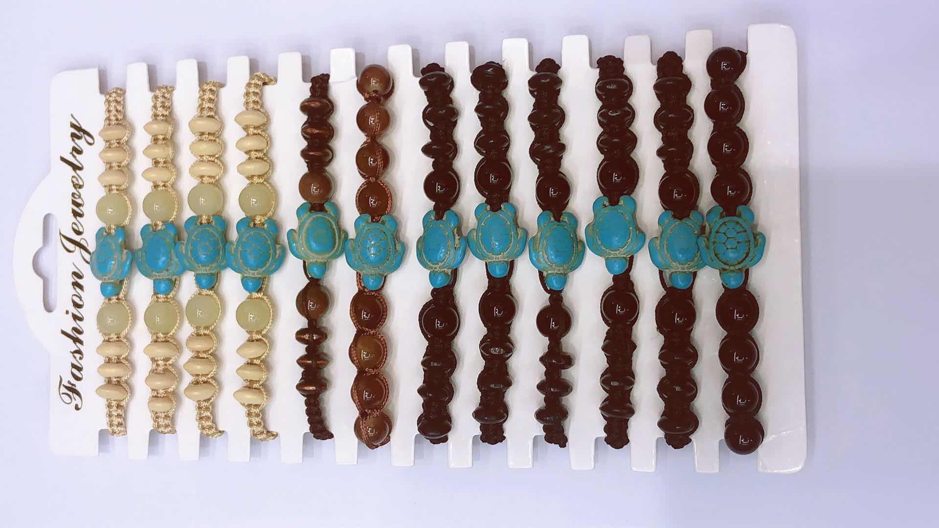 Plain knot woven bracelet 4x8 abacus beads, glass beads and turquoise turtle pic 4