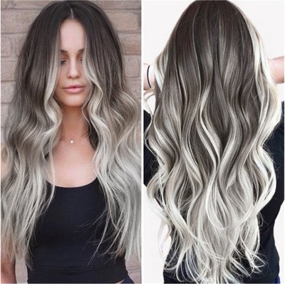 New best-selling wigs are directly supplied from the factory. Dyed mid-parted synthetic fiber hair, brown mixed color gradient mid-parted long curly hair detail image 1