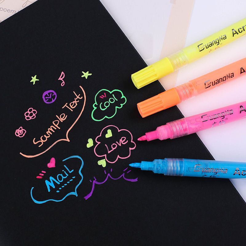 Guangna 162 Seven-color fluorescent acrylic pen Colorful planner with bright colors, black card graffiti, small fluorescent marker pen Specification image