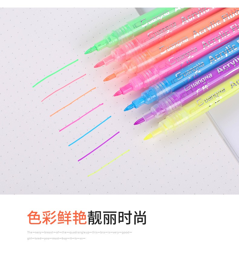 Guangna 162 Seven-color fluorescent acrylic pen Colorful planner with bright colors, black card graffiti, small fluorescent marker pen pic 4