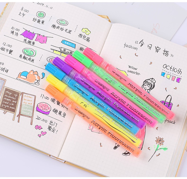 Guangna 162 Seven-color fluorescent acrylic pen Colorful planner with bright colors, black card graffiti, small fluorescent marker pen pic 1