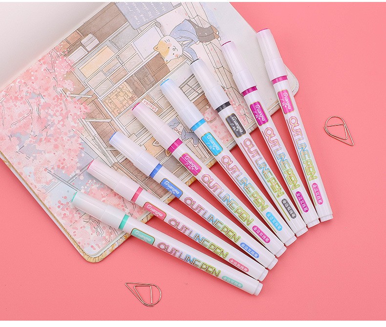 GN160-8 color set of water-based metallic marker pens and colored signature pens with golden edge double-line pens pic 15