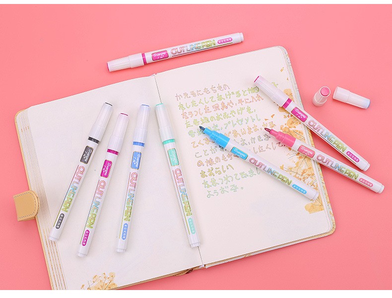 GN160-8 color set of water-based metallic marker pens and colored signature pens with golden edge double-line pens pic 7