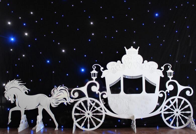 Wedding props: ironwork, silk belt, horse-drawn carriage, starry sky curtain background, wedding supplies: pvc carved horse-drawn carriage