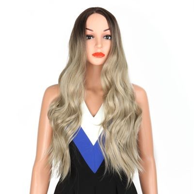 New European and American dyed high-temperature silk chemical fiber mid-parted long curly hair wig cover detail image 1