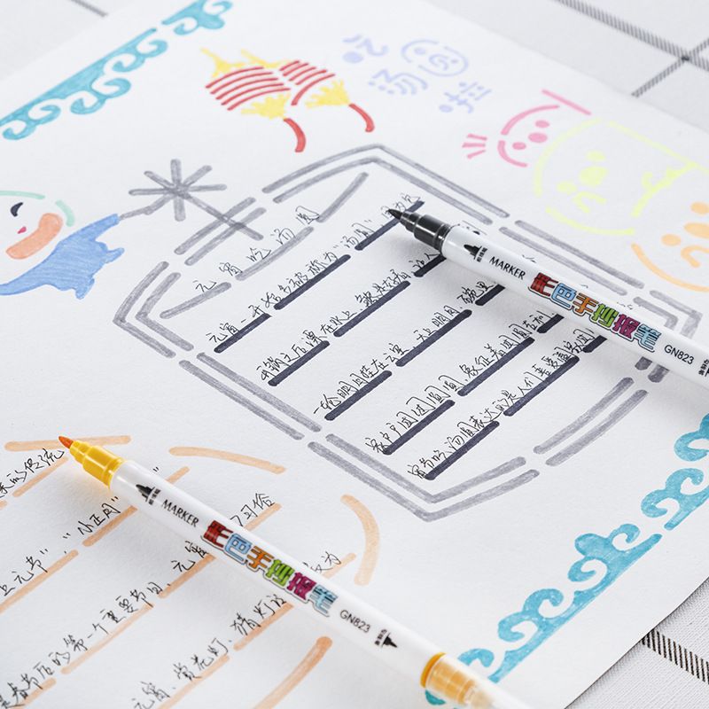 Guangna GN823 colored art pen drawing templates, outline coloring pens, hollowed-out templates, double-headed hand-written newspaper pens