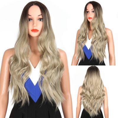 New European and American dyed high-temperature silk chemical fiber mid-parted long curly hair wig cover