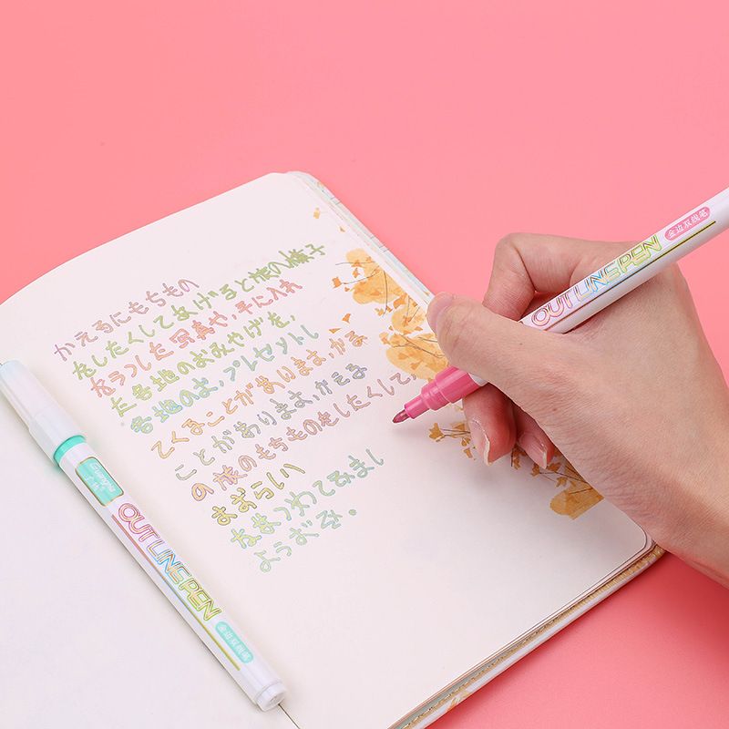 GN160-8 color set of water-based metallic marker pens and colored signature pens with golden edge double-line pens details Picture