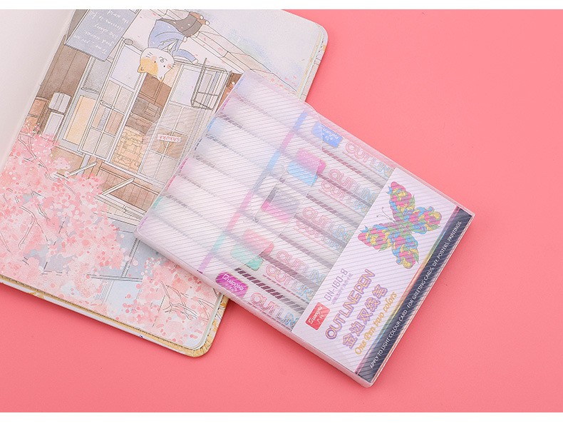 GN160-8 color set of water-based metallic marker pens and colored signature pens with golden edge double-line pens pic 16
