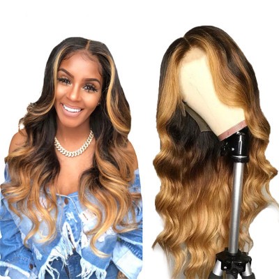 New European and American golden yellow highlighted long curly hair, cross-border best-selling mid-parted synthetic fiber hair cap for women detail image 1