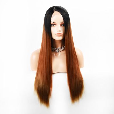 A new type of European and American synthetic fiber lace wig with a gradient color for long straight hair