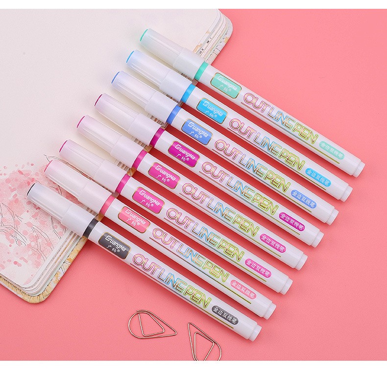 GN160-8 color set of water-based metallic marker pens and colored signature pens with golden edge double-line pens pic 3