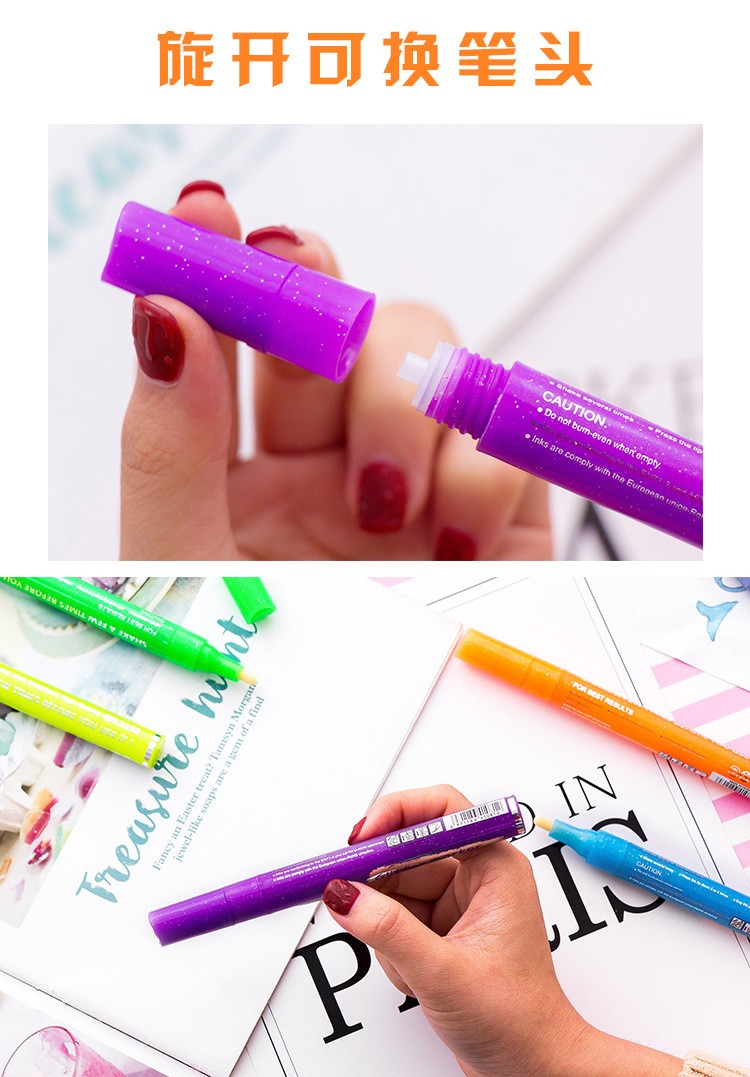 A wide range of colored glitter markers, 1152-12 colors, graffiti, metallic color, DIY photo album, black card pen, gold powder highlighter pic 6