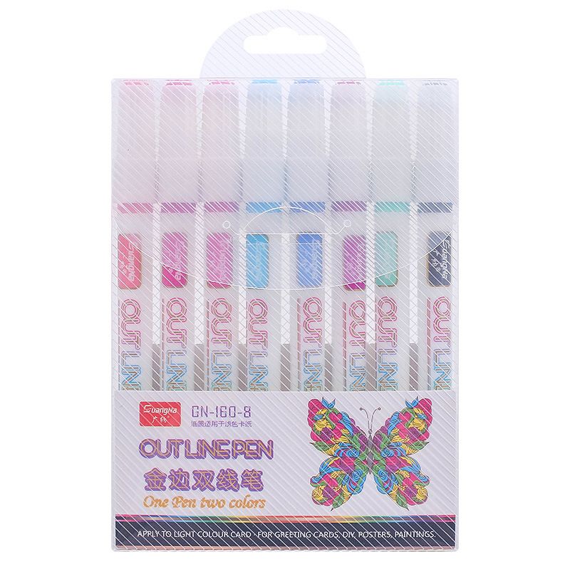 GN160-8 color set of water-based metallic marker pens and colored signature pens with golden edge double-line pens Item Picture