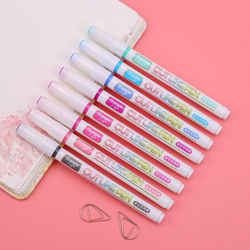 GN160-8 color set of water-based metallic marker pens and colored signature pens with golden edge double-line pens