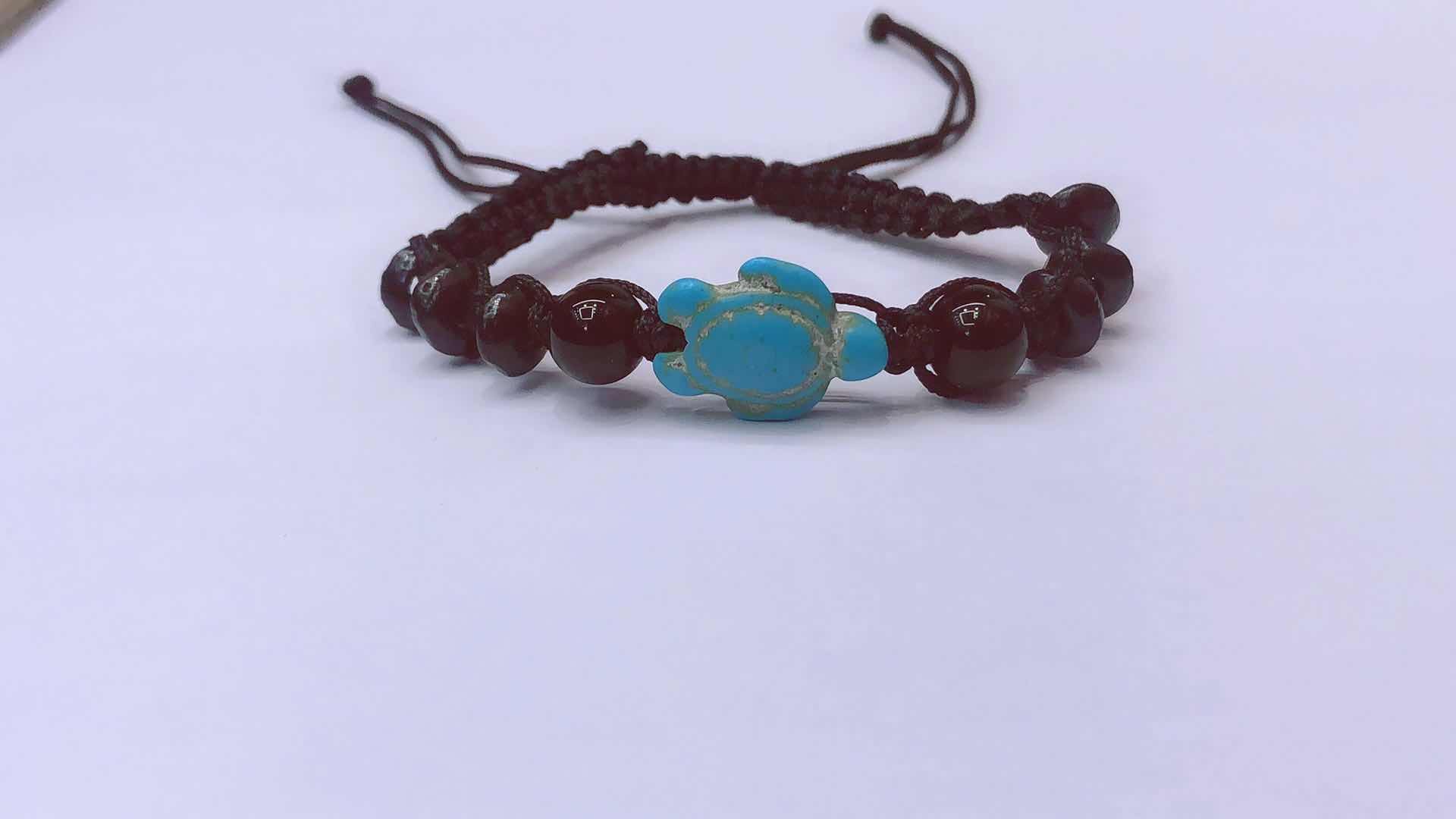 Plain knot woven bracelet 4x8 abacus beads, glass beads and turquoise turtle pic 5