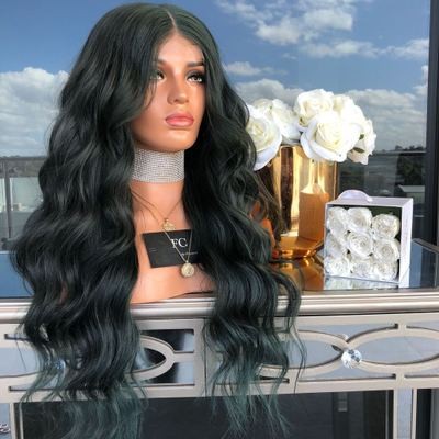 A new best-selling black wig for women, featuring long, curly hair parted in the middle and made of high-temperature synthetic fiber detail image 2