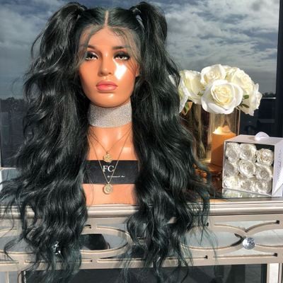 A new best-selling black wig for women, featuring long, curly hair parted in the middle and made of high-temperature synthetic fiber detail image 3