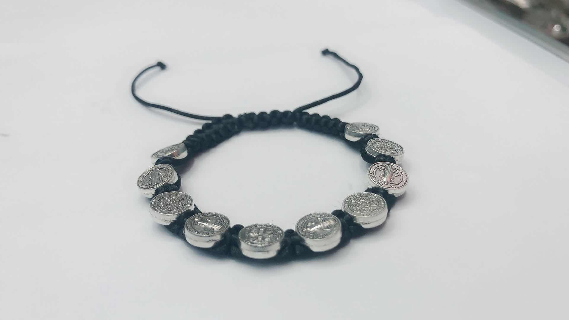 7号线平结编织手链10个园饼合金古银详情图1