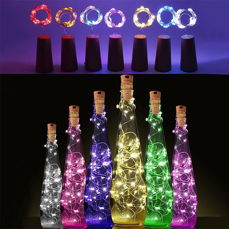 Bar dance party decoration, red wine bottle light string, button battery bottle stopper light string detail image 1