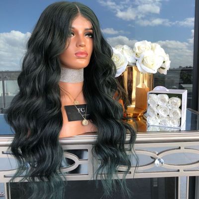 A new best-selling black wig for women, featuring long, curly hair parted in the middle and made of high-temperature synthetic fiber details Picture
