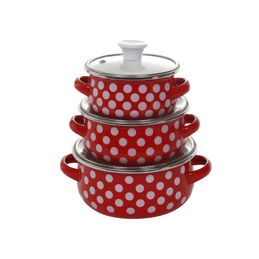 3-piece enamel soup pot, household double-ear noodle cooking pot, kitchen soup pot detail image 1