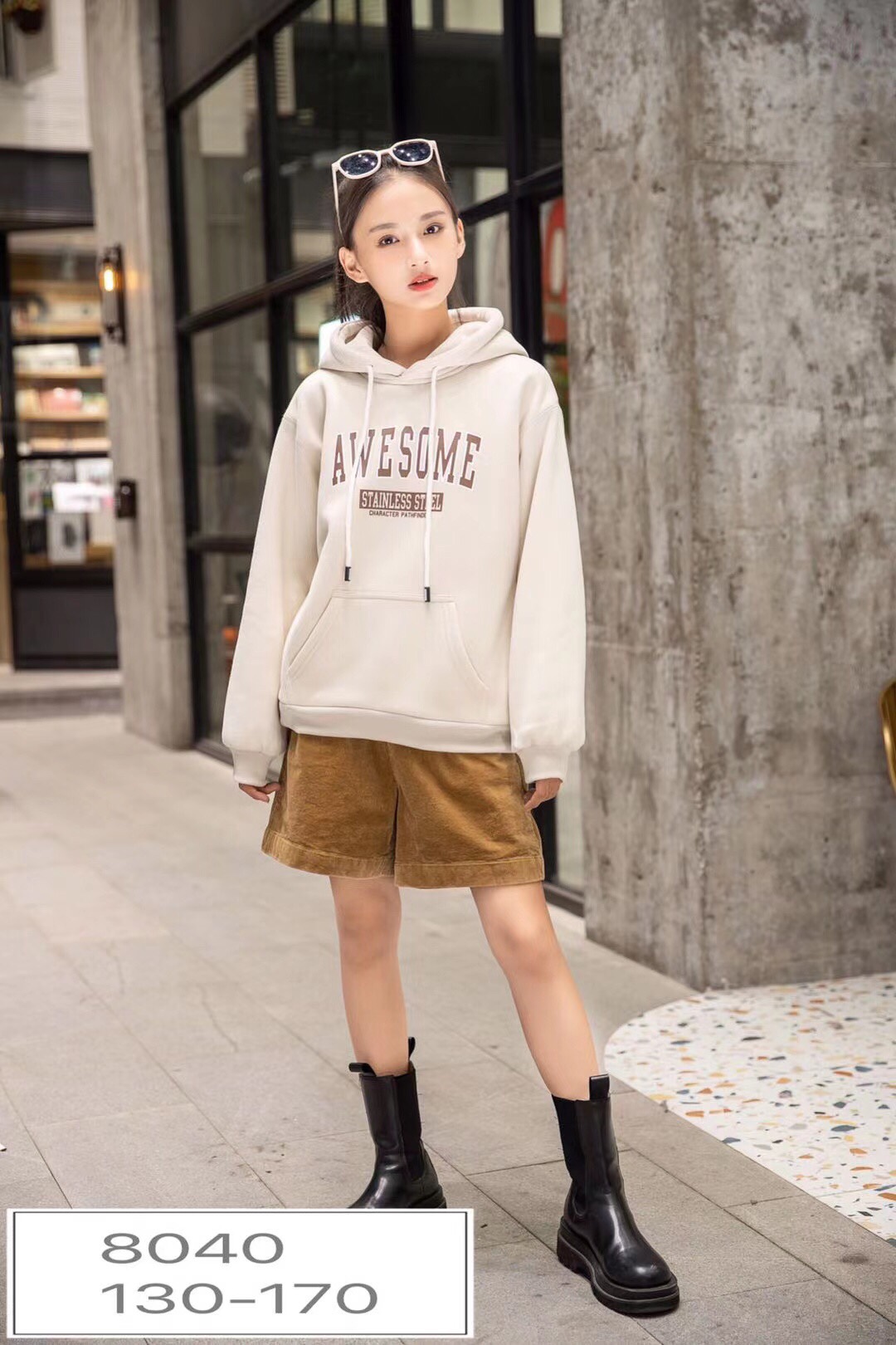 One-piece fleece hoodie for girls, five sizes, aged nine to fifteen details Picture