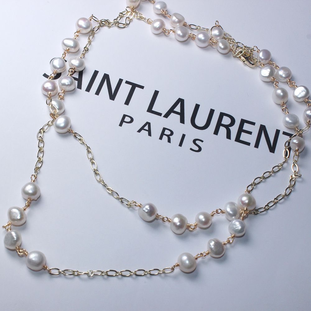 Elegant style 14K gold freshwater pearl sweater chain female Korean web celebrity hot style personality fashion first jewelry trend thumbnail