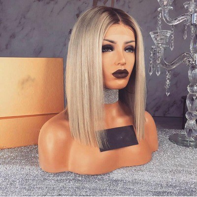 Nueva peluca de estilo europeo y americano mujeres de color creciente división media corto cabello recto fibra química cabeza falsa detail image 4