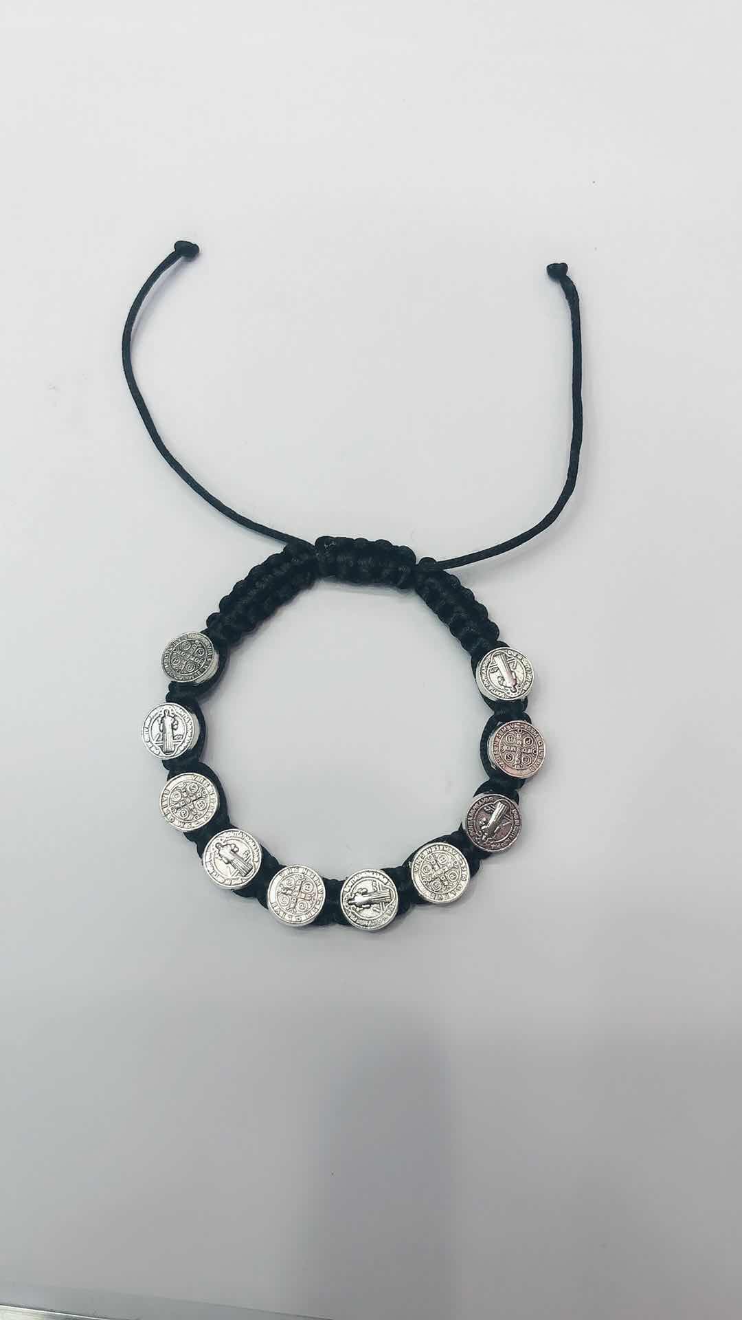 7号线平结编织手链10个园饼合金古银图