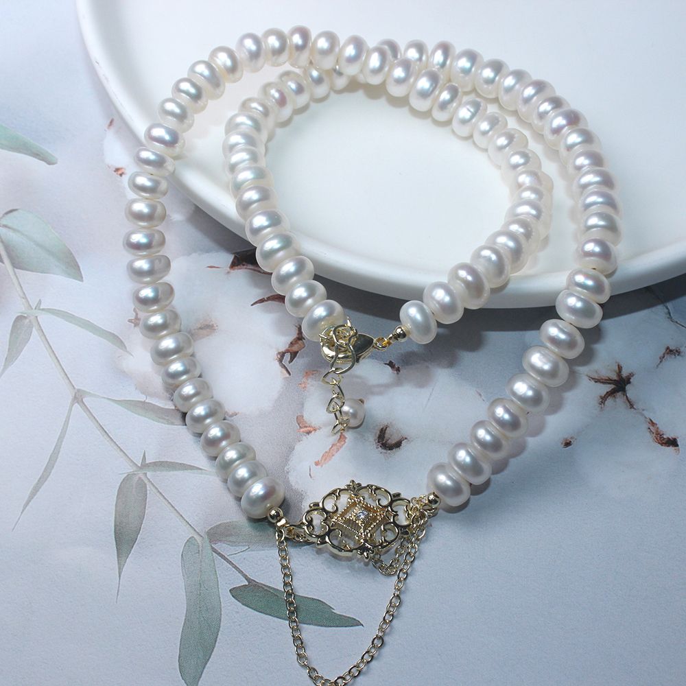 14K genuine gold plating freshwater pearl necklace French retro personality fashion temperament choker clavicle chain jewelry thumbnail