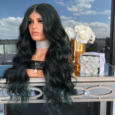 A new best-selling black wig for women, featuring long, curly hair parted in the middle and made of high-temperature synthetic fiber detail image 4