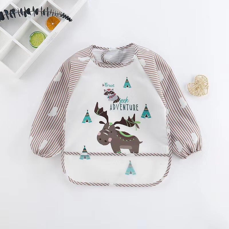Baby smock, children's feeding bib, infant feeding bib, waterproof and dirt-resistant for autumn and winter, long-sleeved reversible dressing apron, drawing clothes detail image 8