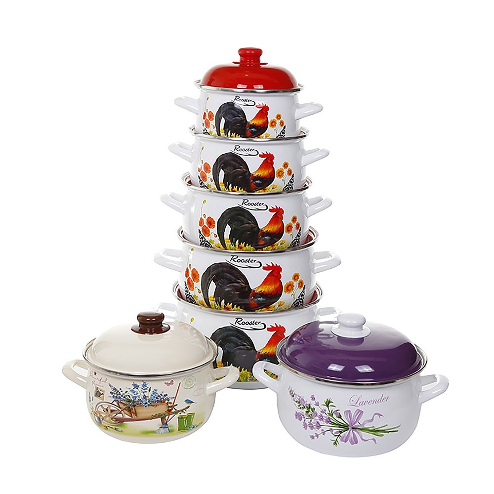 18-26cm 5-piece enamel saucepan cover with colored enamel
