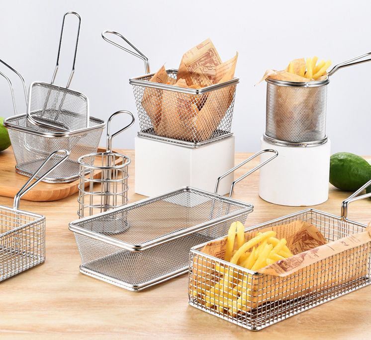 Creative fry basket spot wholesale food grade stainless steel French fry basket stainless steel rose gold
