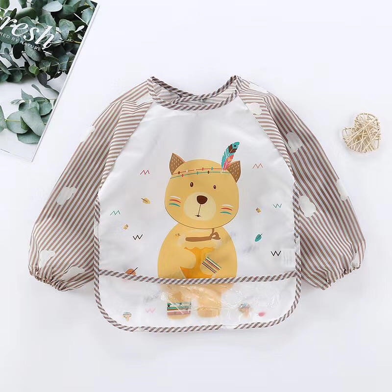 Baby smock, children's feeding bib, infant feeding bib, waterproof and dirt-resistant for autumn and winter, long-sleeved reversible dressing apron, drawing clothes Item Picture