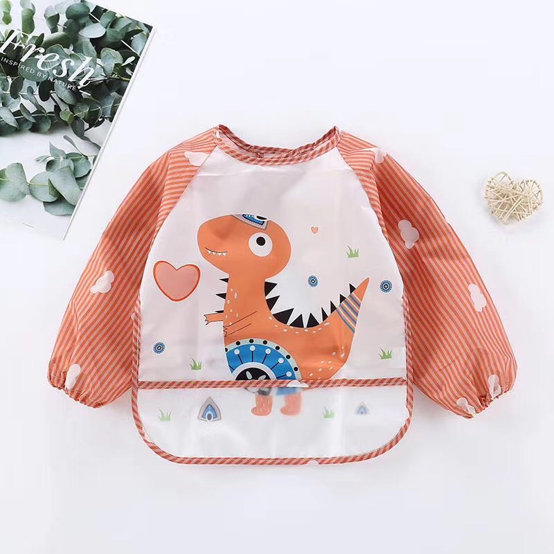Baby smock, children's feeding bib, infant feeding bib, waterproof and dirt-resistant for autumn and winter, long-sleeved reversible dressing apron, drawing clothes detail image 4