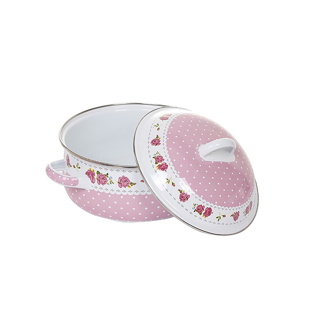 16-24cm 5-piece enamel saucepan with floral enamel cover thumbnail