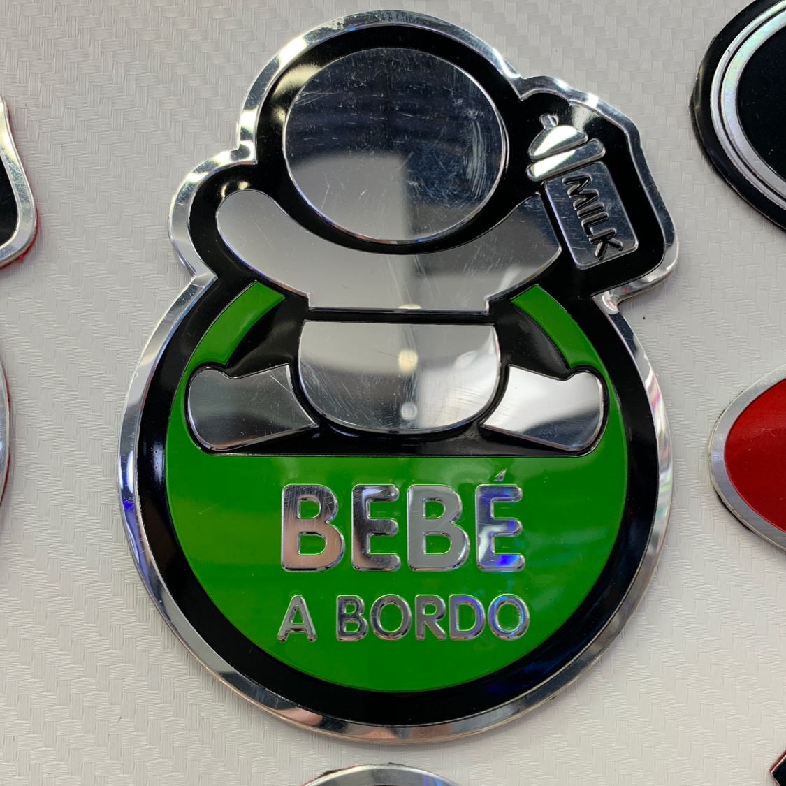 个性立体防水金属西班牙语绿色BABY IN CAR造型汽车贴铝合金绿色BQBY ON BOARD造型潮流车贴