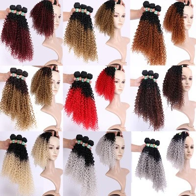 Two-color three-piece set of synthetic fiber hair curtains and multi-color African wigs detail image 2