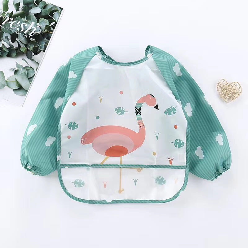 Baby smock, children's feeding bib, infant feeding bib, waterproof and dirt-resistant for autumn and winter, long-sleeved reversible dressing apron, drawing clothes detail image 2