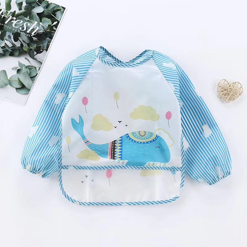 Baby smock, children's feeding bib, infant feeding bib, waterproof and dirt-resistant for autumn and winter, long-sleeved reversible dressing apron, drawing clothes undefined