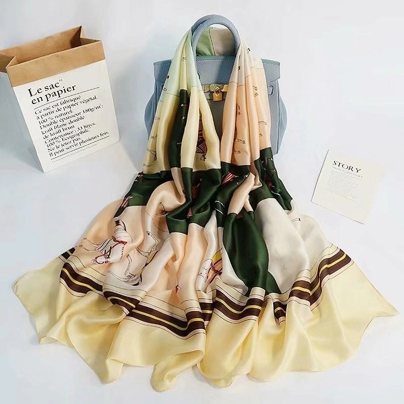 Silk printed long scarf four seasons thin sunscreen scarf meat;