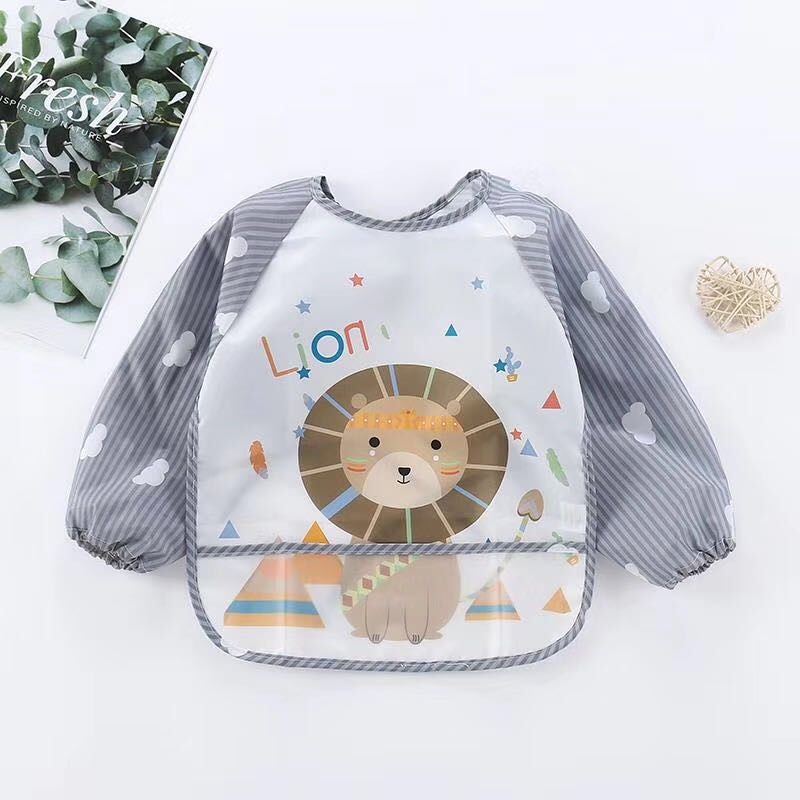 Baby smock, children's feeding bib, infant feeding bib, waterproof and dirt-resistant for autumn and winter, long-sleeved reversible dressing apron, drawing clothes detail image 3