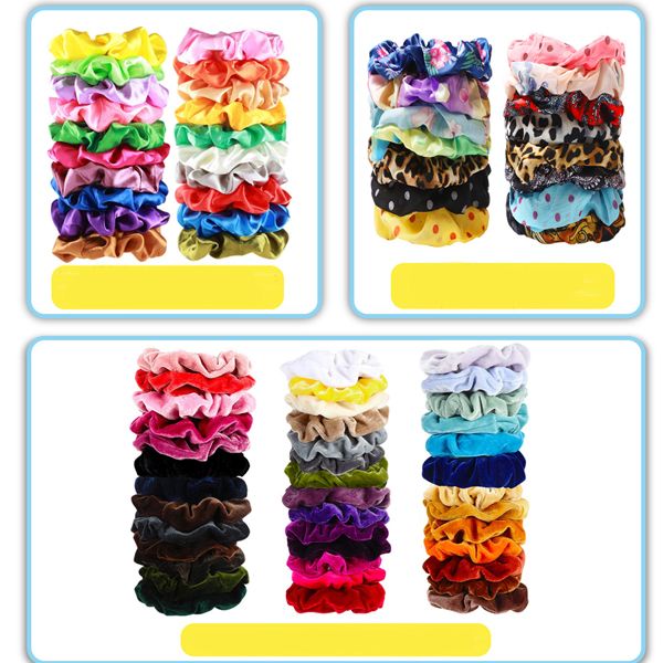 Runte 75-color set, 40-color European and American velvet hair band, 20-color satin large intestine hair band, 15-color floral large intestine band details Picture