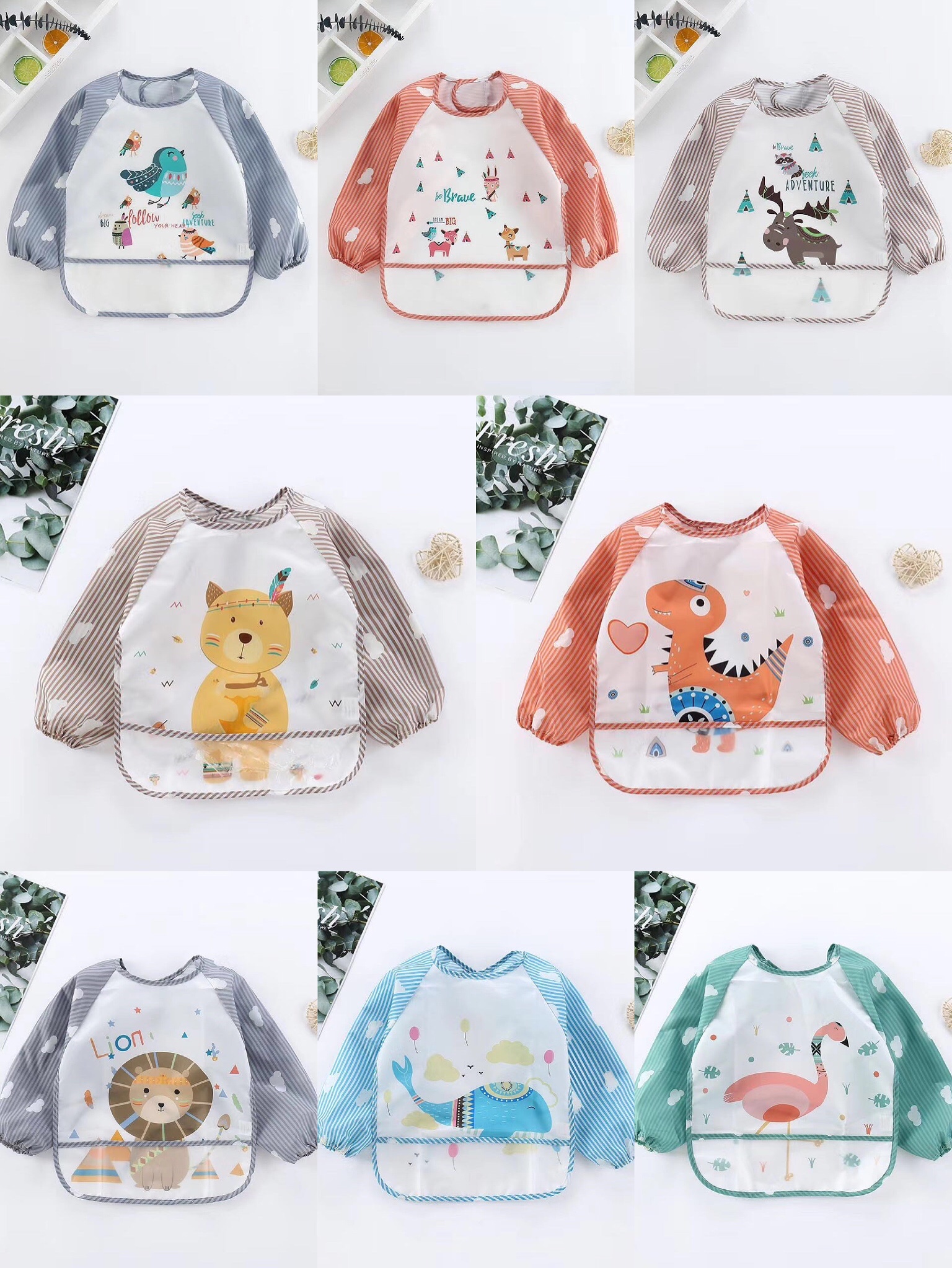 Baby smock, children's feeding bib, infant feeding bib, waterproof and dirt-resistant for autumn and winter, long-sleeved reversible dressing apron, drawing clothes detail image 9