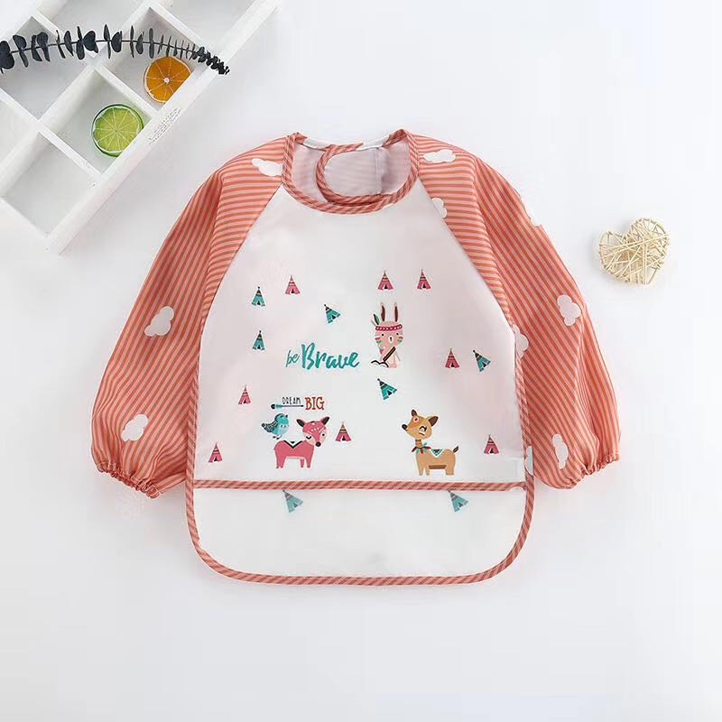 Baby smock, children's feeding bib, infant feeding bib, waterproof and dirt-resistant for autumn and winter, long-sleeved reversible dressing apron, drawing clothes detail image 7