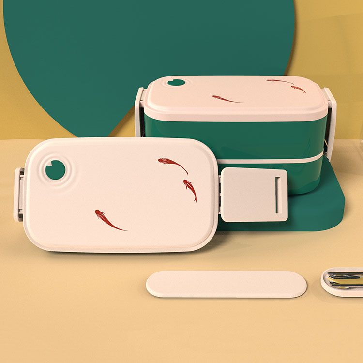 夏荷长方形双层饭盒产品图